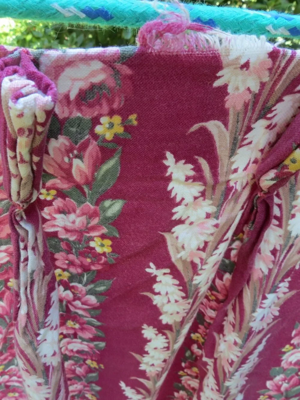 VINTAGE (4) PANEL CURTAINS Roses Fern STRIPES Vat Print Fabric Midcentury 87